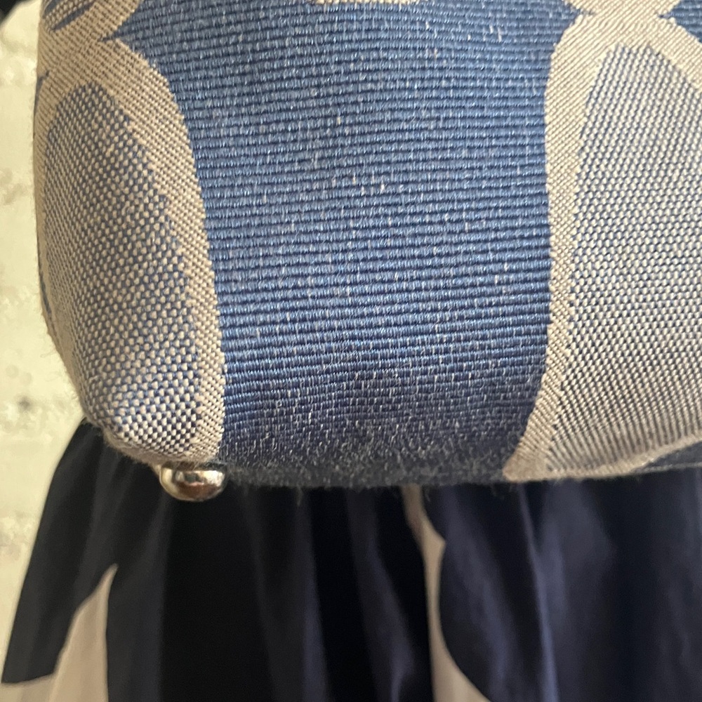Refinery blue handmade fabric trapezoid shoulder bag handbag - Picture 4 of 9